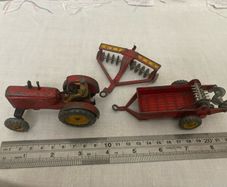 Dinky / Meccano 300/321/322, tractor (sold 30/6/24), spreader and harrow. See advert text for prices.