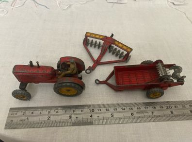 Dinky / Meccano 300/321/322, tractor (sold 30/6/24), spreader and harrow. See advert text for prices.
