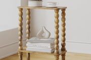 2-Tier Wooden Side Table, Narrow Nightstand with Open Wood Shelf, Bedside Table for Small Spaces, Bedroom, Living Room, Accent End Table with Solid Wood Legs Rustic Brown