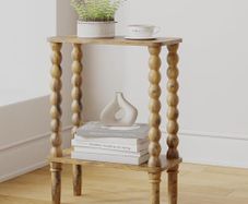 2-Tier Wooden Side Table, Narrow Nightstand with Open Wood Shelf, Bedside Table for Small Spaces, Bedroom, Living Room, Accent End Table with Solid Wood Legs Rustic Brown