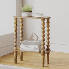 2-Tier Wooden Side Table, Narrow Nightstand with Open Wood Shelf, Bedside Table for Small Spaces, Bedroom, Living Room, Accent End Table with Solid Wood Legs Rustic Brown
