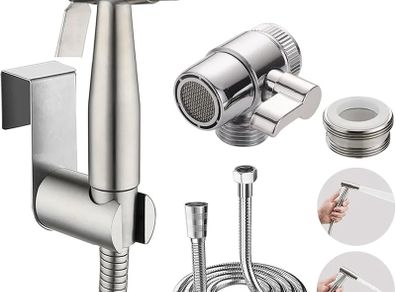 Portable Bidet Sprayer Kit - Stainless Steel Toilet Water Spray Bidet Attachment with Tap Diverter for Kitchen Sink Faucet or Bathroom