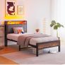 single LED Lights,Metal Upholstered Platform Bed Frame with Charging Image 8