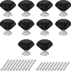 10Pcs 30mm Crystal Door Knobs, Glass Drawer Knobs Crystal Door Handles Diamond Pulls Zinc Alloy with 40 Screws of 2 Sizes 25mm, 19mm for Home Kitchen Office Chest Bin Drawer Decorating (FREE POSTAGE)