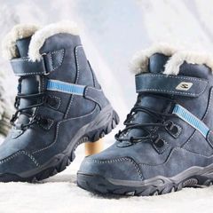 Unisex Winter Snow Boots, Fleece Lined, Waterproof, Anti-Slip Outdoor  Blue Mid-Calf Winter Shoes size UK 2/3