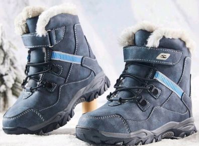 Unisex Winter Snow Boots, Fleece Lined, Waterproof, Anti-Slip Outdoor  Blue Mid-Calf Winter Shoes size UK 2/3