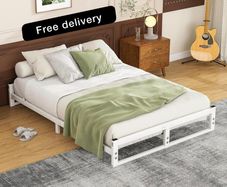 Double Bed Frame,4ft6 Floor Bed Frame Double Bed Base with Reinforced Steel Slats