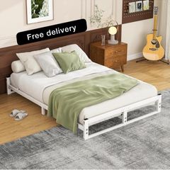 Double Bed Frame,4ft6 Floor Bed Frame Double Bed Base with Reinforced Steel Slats