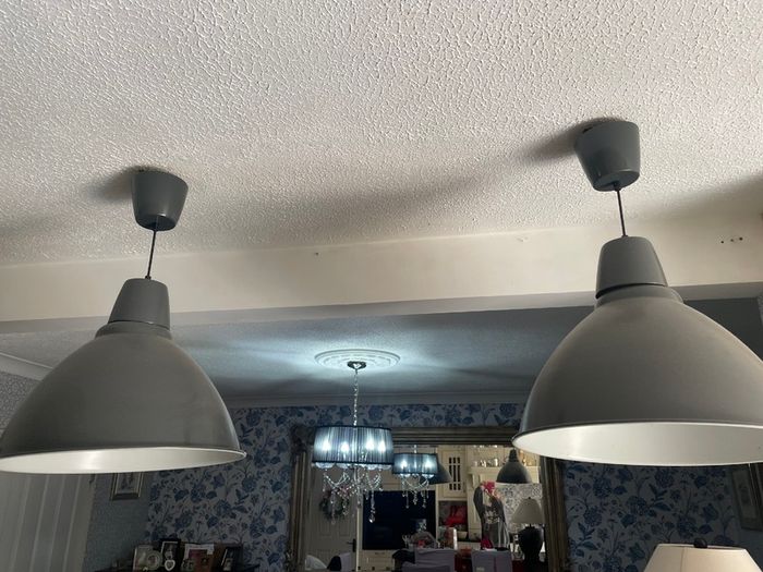 TWO Pendant Lights Ikea  -grey Large 50cm With Bulbs