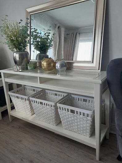 Console table with 3 storage baskets 133cm W x 36 cm D x 75cm H