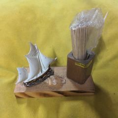 VINTAGE Toothpick holder with Ship and Shell Ornament
