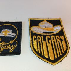 2 x Vintage Calgary stampede Patch Badges White Cowboy Hat Canada includes Boy Scouts
