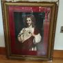Vintage large mid 20th Century Sacred Heart of Jesus coloured framed print, Religious devotional items Image 2