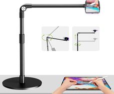 Overhead Phone Mount with Heavy Duty Base, Height Adjustable Phone Stand for Filming, 38cm Long Arm iPhone Holder for Video Recording, Overhead Tripod for iPhone 15 14 13, Android Cell Phone