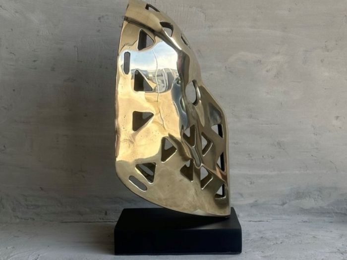 Mask Sculpture On Stand- Polished Bronze