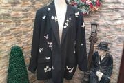 Plus size Black Blazer with embroidered butterfly floral detail uk26