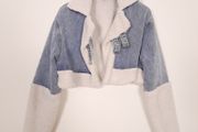 Pretty Little Thing Blue Cream Denim Sherpa Borg Aviator Cropped Jacket 8UK/36EU