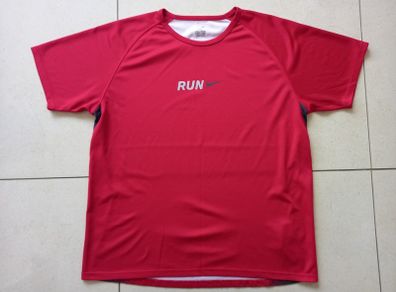 Nike Mens DRI-FIT Running T-Shirt Red Large Crew Neck