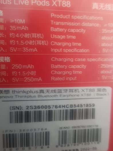 Lenovo original xt88 wireless bluetooth earphones black
