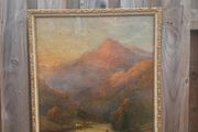 Vintage Ornate Framed Scottish Landscape Print | Highland Cattle &amp; River Fisherman (49.8cm x 44.7cm)