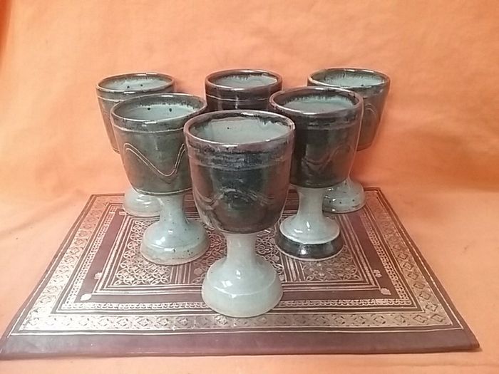 Six Pottery Goblets