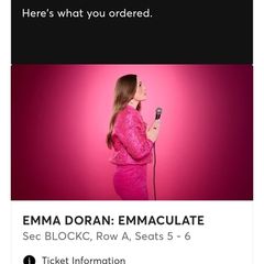 Emma Doran tickets , Front row in block x2