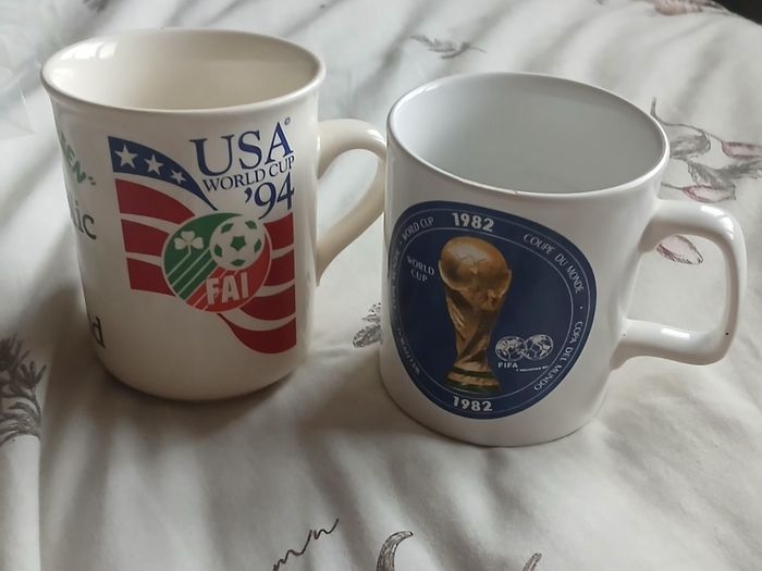 Rare Vintage World Cup Mug Duo: Ireland USA 1994 & Spain 1982 Official Souvenirs