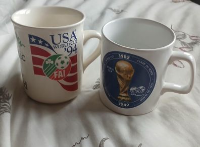 Rare Vintage World Cup Mug Duo: Ireland USA 1994 & Spain 1982 Official Souvenirs