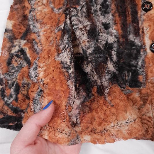 Legatte Jeans Vintage Y2K Grunge Brown Black Abstract Sheer Mesh Flared Sleeve Button Up Shirt Top 14UK/42EU