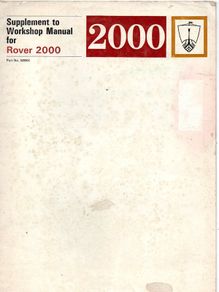 Rover 2000 Supplement to Workshop Manual