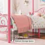 Single Canopy Bed Frame Platform, 90x190cm Single Size Bed Frame with Vintage Headboard and Footboard, Heavy Duty Steel Slats and Support with Mattress Foundation,Pink Image 3