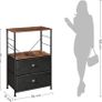_Bedside Table, Nightstand with Shelves, Side Table with Drawers in Fabric, Wood Surface, Metal Frame, Industrial Style, Rustic Brown and Black Image 4