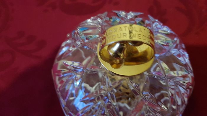 Killarney Crystal Cut Crystal Glass Congratulations On Your Wedding Lidded Jewelry Dish / Bowl With 22 Carat Gold Cover Handle and Footed Base Finishing Made In I