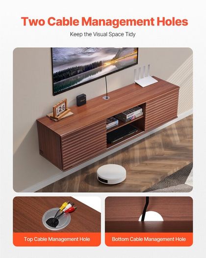 Floating TV Stand, 60" Wall Mount Entertainment Center with Adjustable Shelf & Sliding Doors, 2 Tiers Floating TV Shelf with Storage Cabinet for DVD Player, Cable Box