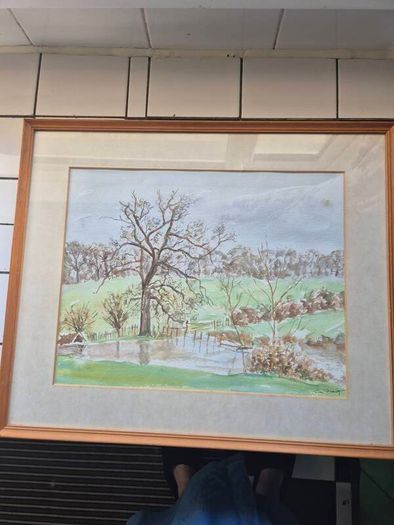 Tom Dunlop.Vintage watercolour by Tom Dunlop painting wood and glass framed