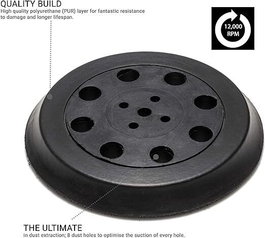 GLASS POLISH 12719 | Random Orbit Sander Backing Pad, Sanding Backer with Hook and Loop 125 mm