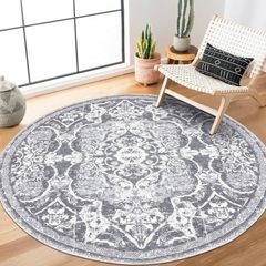 SALE | Vintage 120cm Round Area Rug, Luxury Floral Pattern Floor Rug, Machine Washable Boho Carpet Floor Mat, Non Slip Soft Circle Carpet Rug for Bedroom Living Room Kitchen Home Decor
