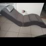 Grey Fabric Chaise Long Lounger with Leather headrest Image 3