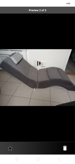 Grey Fabric Chaise Long Lounger with Leather headrest