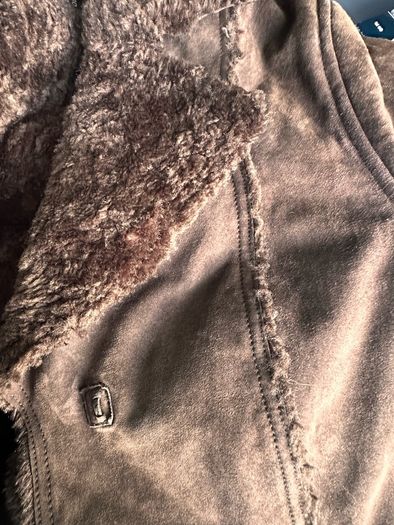 Shearling coat jacket fur suede leather women Gerry Webber size 10-12 brown