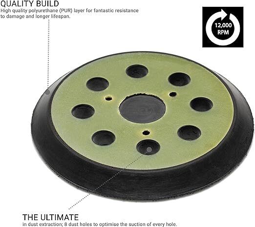 GLASS POLISH 12717 | Random Orbit Sander Backing Pad, Sanding Backer with Hook and Loop 125 mm