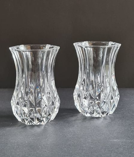Crystal Bud 2 Vases Vintage Lead Crystal