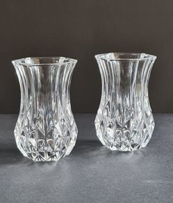 Crystal Bud 2 Vases Vintage Lead Crystal