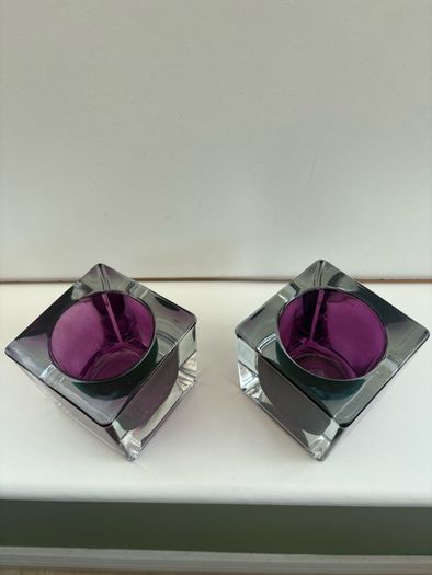 Murano Technique Two Colour Art Glass Candle Holders