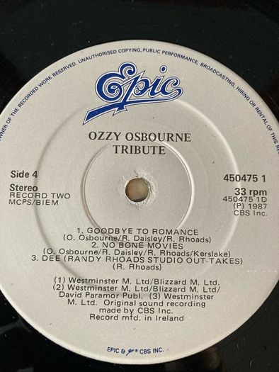 Ozzy Osbourne- Randy Rhodes Tribute (Irish Pressing)