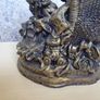 Cast concrete Two little victorian girls having tea stone statue ornament indoor conservatory porch fireplace doorstep patio black gold purple Image 8
