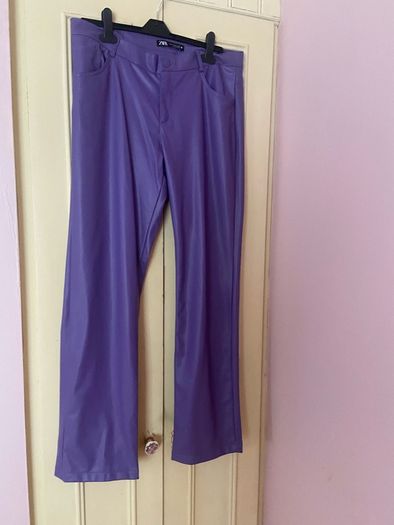 Zara Purple Faux Leather Straight Leg Trousers  Size XL UK 14