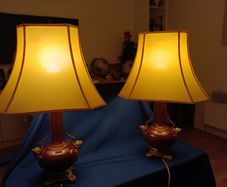 2 porcelain oxblood Red lamps vintage