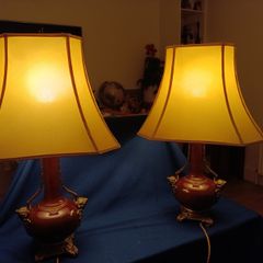 2 porcelain oxblood Red lamps vintage