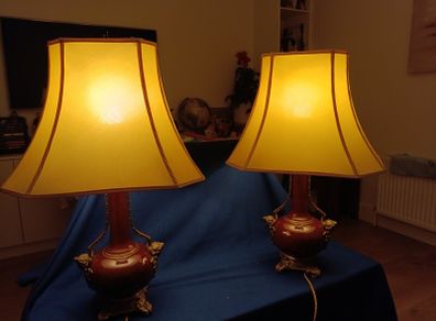 2 porcelain oxblood Red lamps vintage